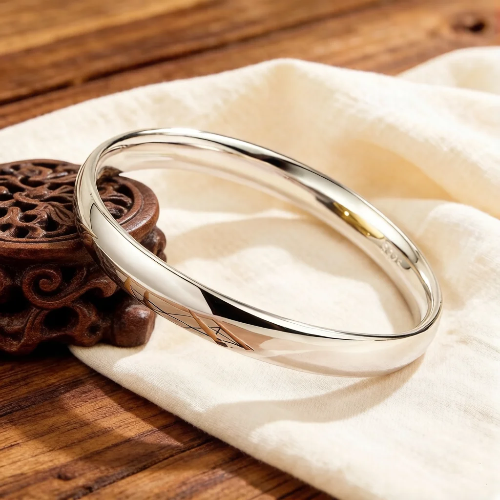 Women's 925 Sterling Silver Casual Bracelets Glossy round Bangle Classic Charm Jewelry for Valentine's Birthday Party Gifts