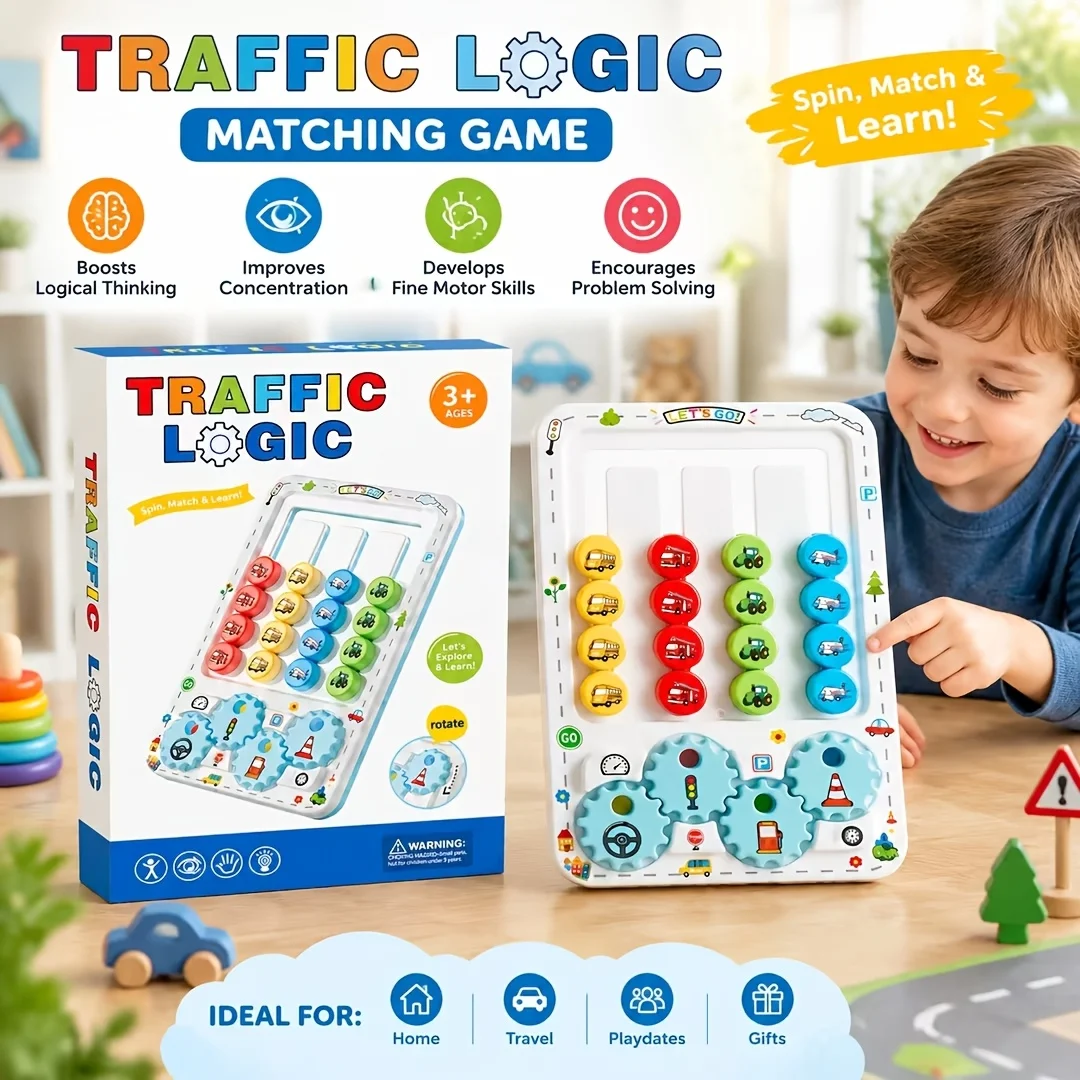 Plastic Traffic Logic Puzzle Game, Color Matching Slide Gear Toy, Christmas Gift for Kids Family Travel Party