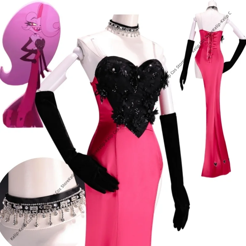 

Angel Dust Cosplay Costumes Suit Adult Cartoon Spider Character Cosplay Fancy Party Tuxedo with Long Gloves Bowtie Extravagant