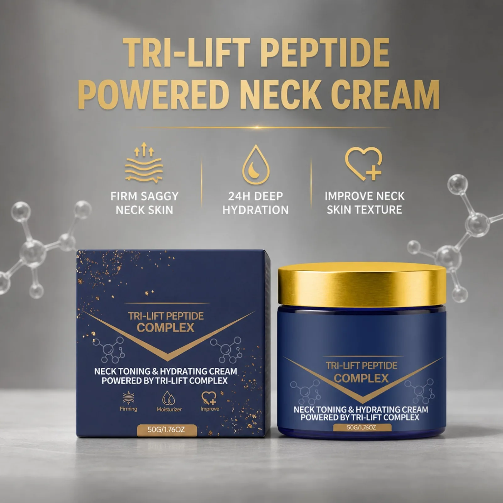 TRI-LIFT Peptide Complex Neck Cream Anti Aging Firming Moisturizing Neck Care Smoothing Dry Lines Hydrating Daily Skincare