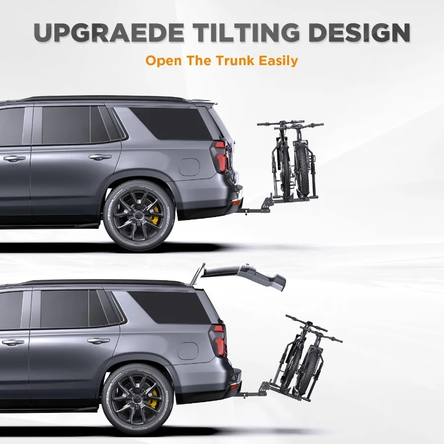 رفوف الدراجة لـ Ebikes رف الدراجة ذو الإطارات الدهوية لدراجة Tow Hitch 2Bike سعة 200 رطل منصة إمالة ذكية لـ EBikes القياسية يناسب 2