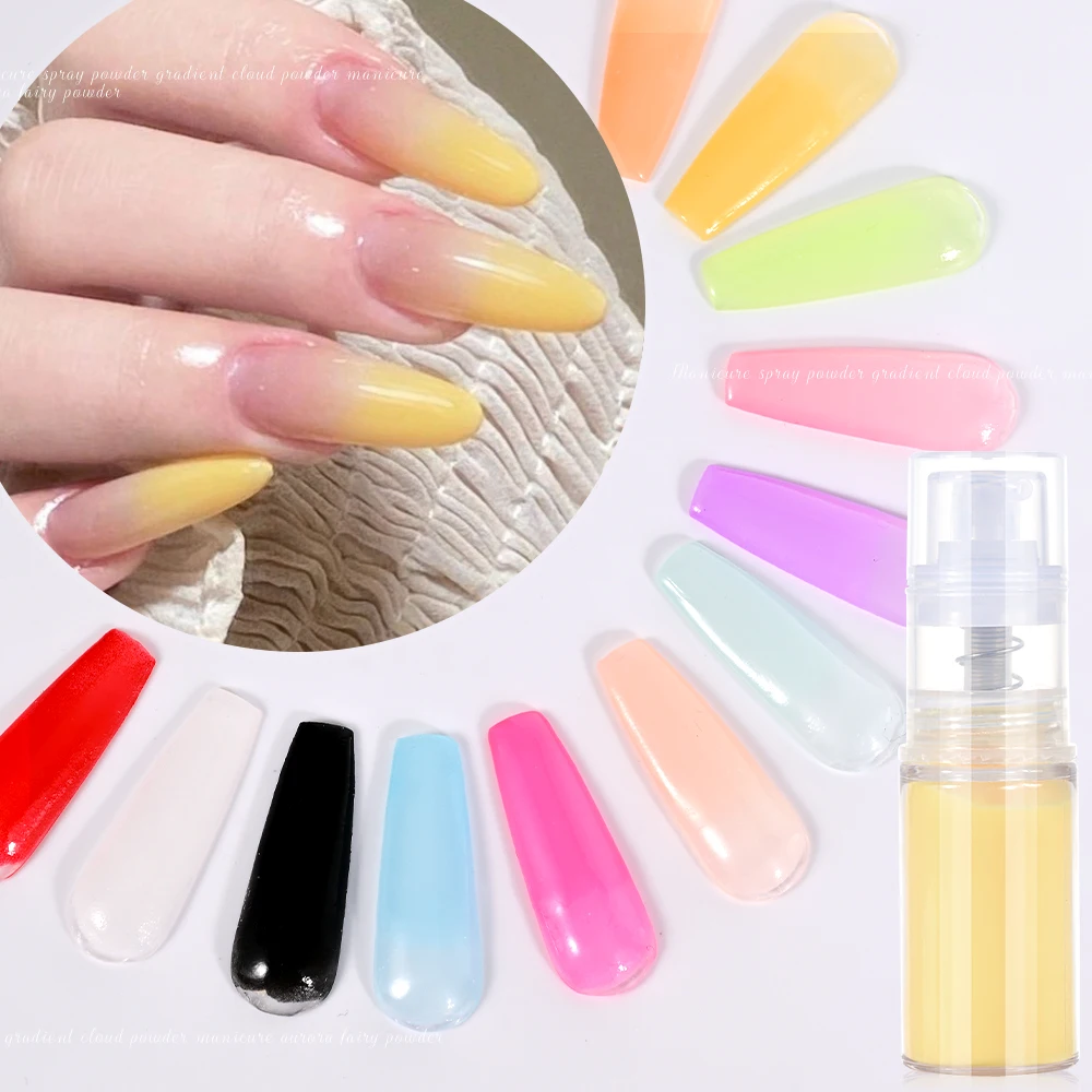 1/12 Fles Macaron Kleur Ombre Spray Nagelpoeder Netto-10g 12-Kleuren Neon Dompelen Pigment Oranje/Rood manicure Druk Pomp Poeder *&