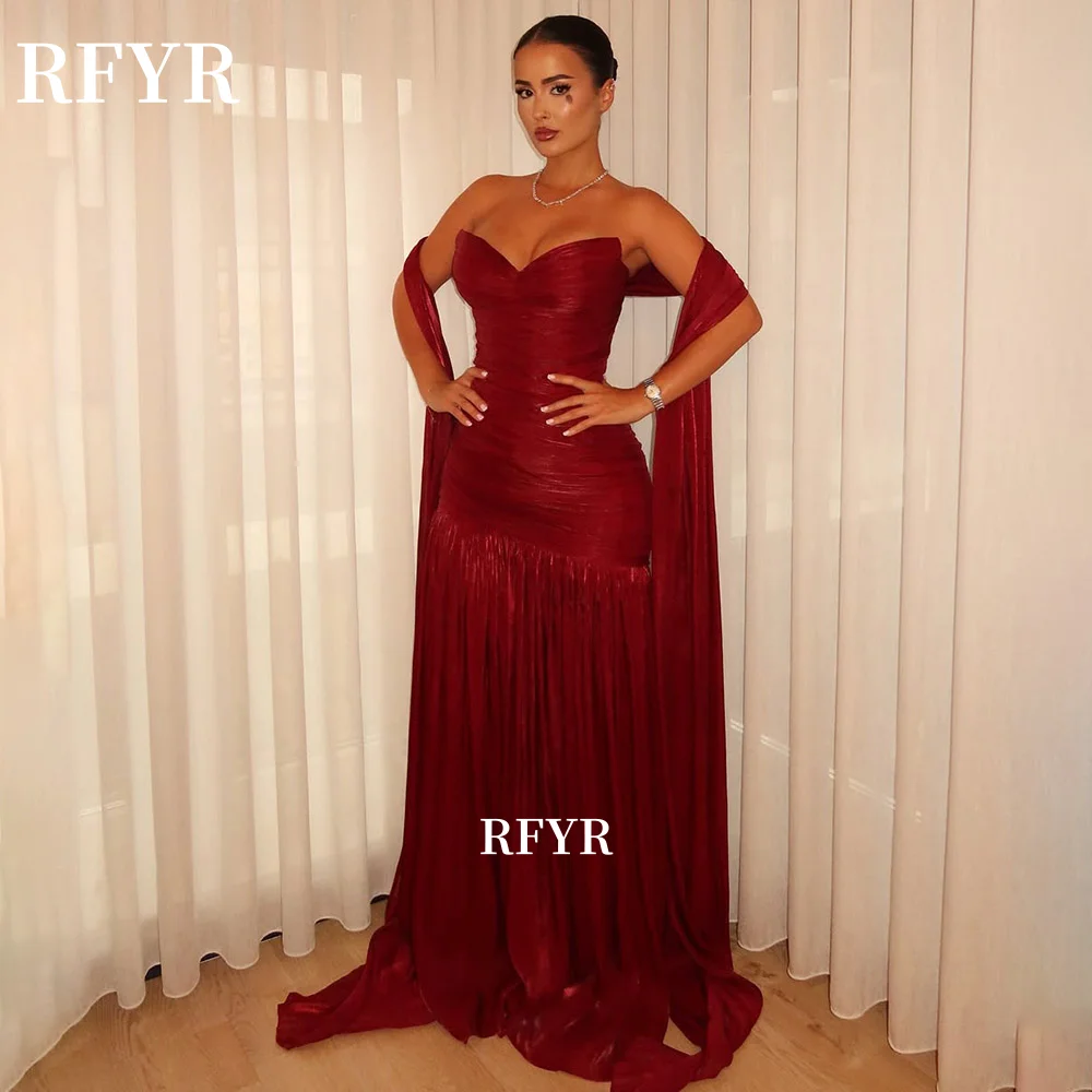 

RFYR Crepe Prom Dress Sweetheart Evening Dress with Pleats Evening Dress Scarf Party Dress for Princess فساتين منا Customized