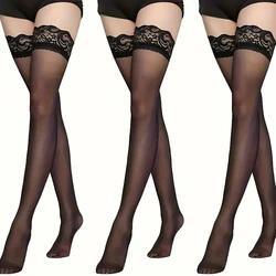 3 pairs of lace embellished thigh high socks, slim slim over the knee socks, women's stockings and stockings