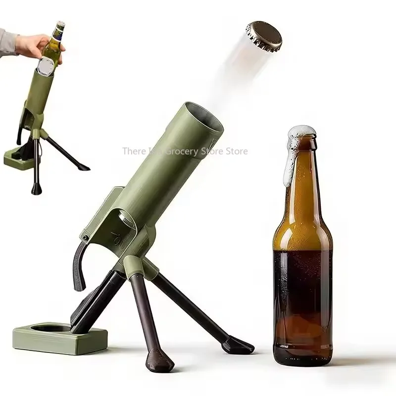 Abridor de Botellas de Cerveza Creativo con Forma de Mortero, Lanzador de Tapas Resistente, Abridor de Botellas de Empuje Manual para el Hogar, Bar y Fiestas