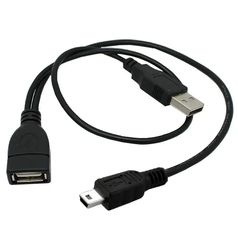 1/2 USB 2.0 A Female to Mini 5P Male+USB A Male Phone Computer MP4 Cable Mini USB OTG Host Data Cable With External Power Supply