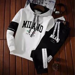 Men Milano Letters Print Sweatshirt Set Hoodies Sweatpants Tracksuit Design Outfits Jogger Suit Male Pullover Luxury Streetwear