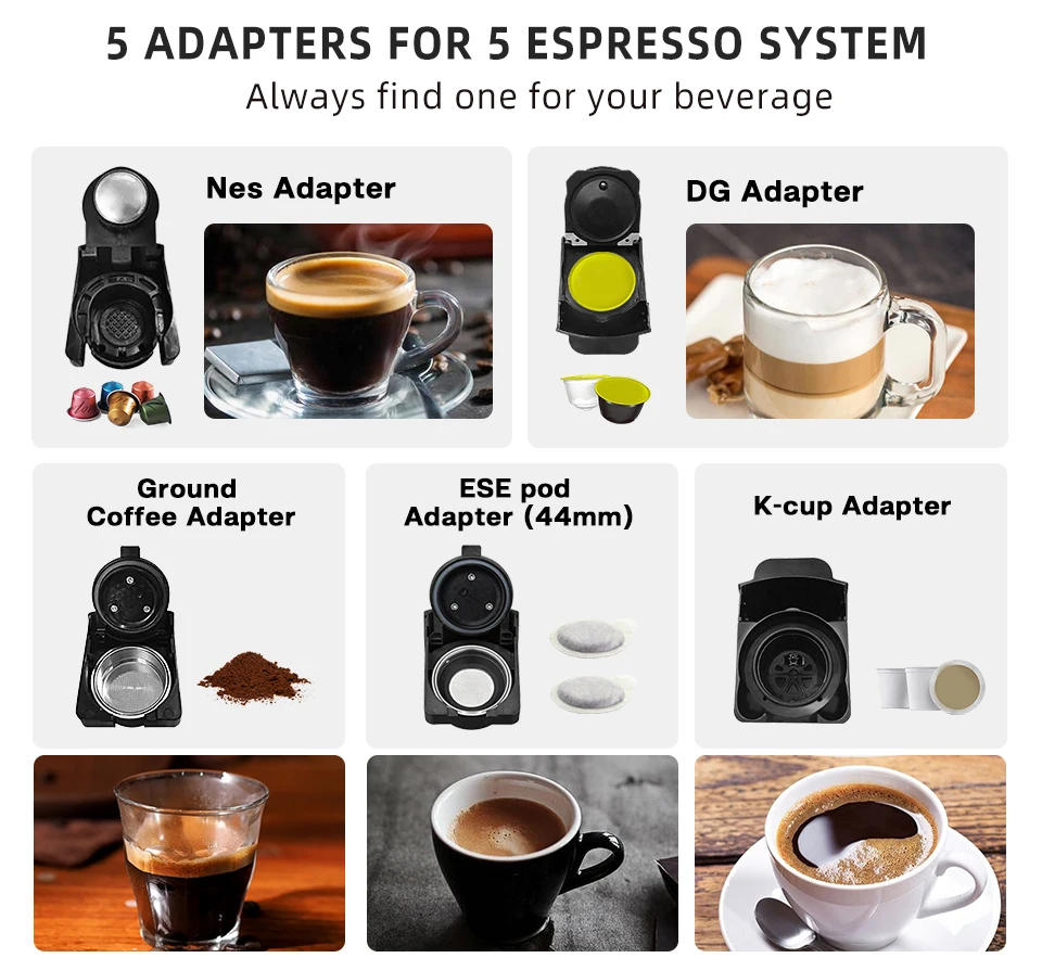 HiBREW Kaffeemaschine 5in1 Espresso mit mehreren Kapseln Dolce Milk&Nespresso&ESE Pod&Pulver Kaffeemaschine Edelstahl Metall H3A – Detail 9