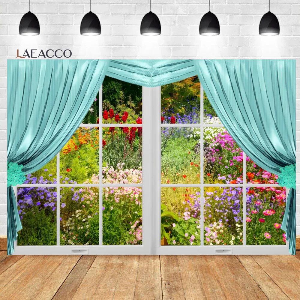 

Laeacco Spring Nature Flowers Backgrounds For Photography Interior Window Scene Family Holiday Party Portrait Photo Backdrop