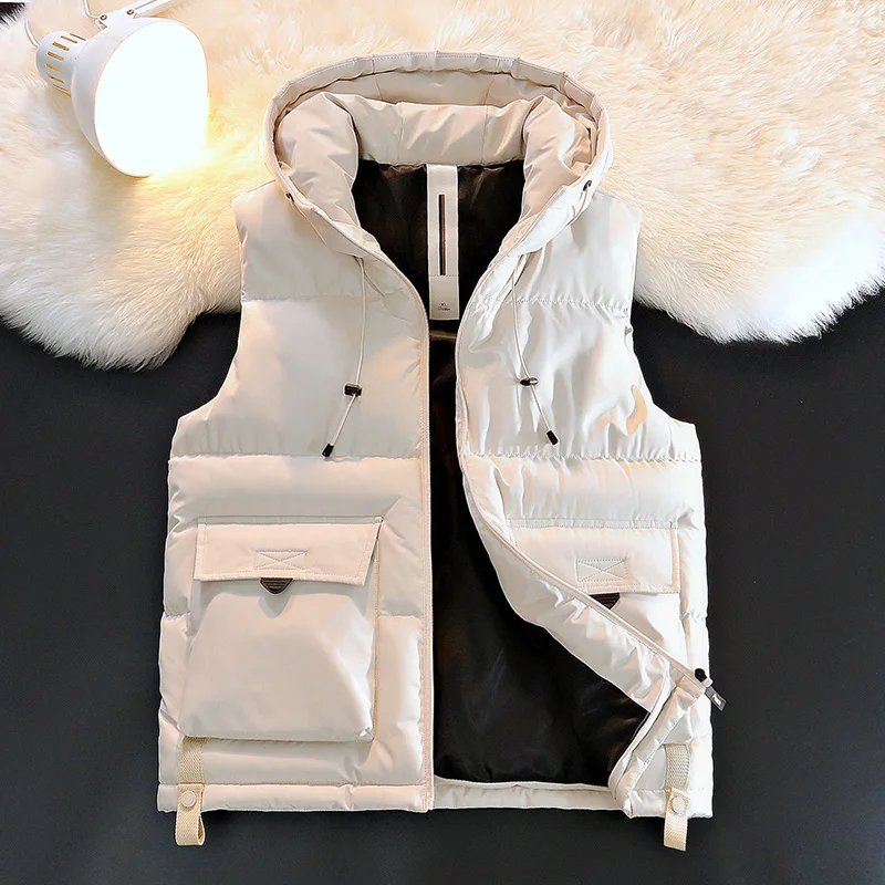 

Winter Fleece Lined Men s Vest Thickened Warm Workwear Cargo Vest With Multi Pockets Stand Collar Male Vest For Outdoor Casual