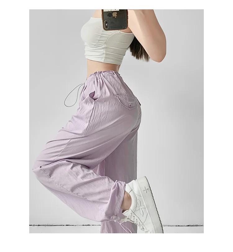 

Casual pants women's spring summer solid color loose casual folds quick-drying wide-leg thin high-waisted thin vertical fashion