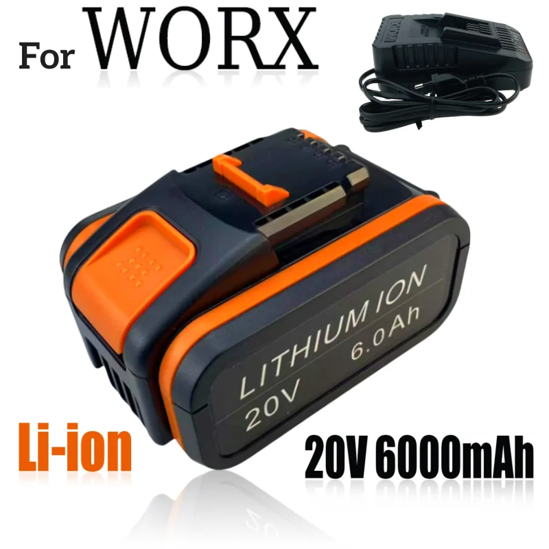 بطارية ليثيوم أيون بديلة Worx WA3551، WA3553 WX176 WX550 WX386 WXino 3 WXgain، WX800، WU268 20V، 6.0 Ah