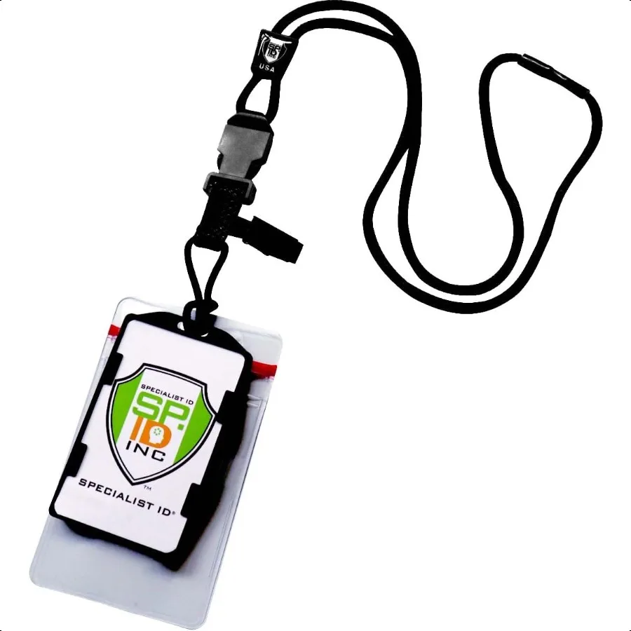 

Heavy Duty No Swing Nylon Lanyard with Breakaway Two Dual ID Badge Holders (Holds 4 ID Cards Each Badgeholder Holds 2 Badges) G