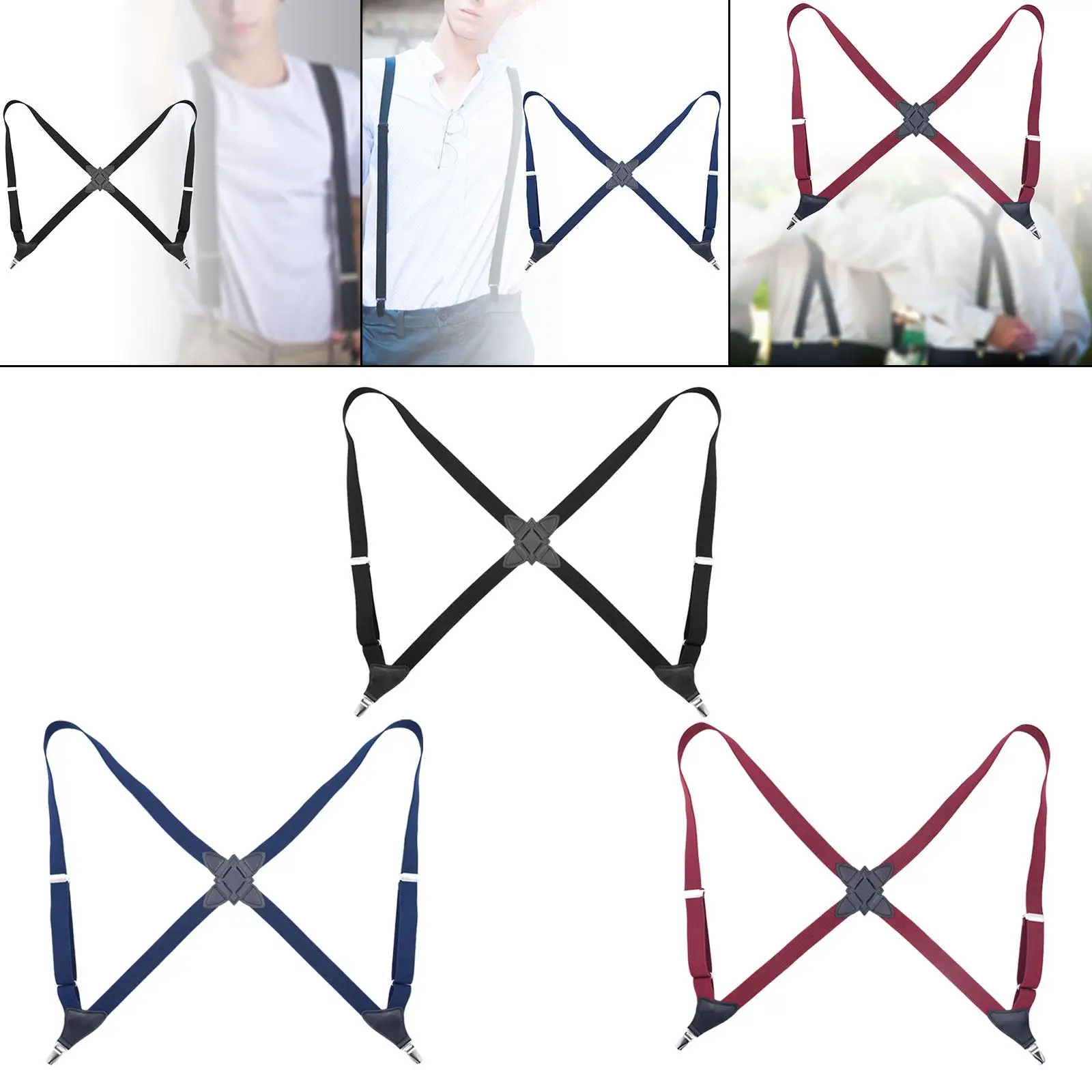 Men Women Suspenders x Shaped Adjustable Trendy 2.5cm Width Elastic Straps Suspenders for Wedding Party Festivals Proms Business