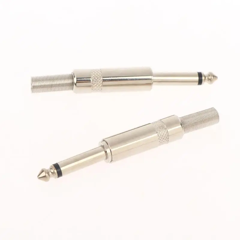 6.35mm Metal Stereo Audio Plug 2PCS 2 Pole Mono Microphone Connector for Theater Sound System Guitar Amp Wiring