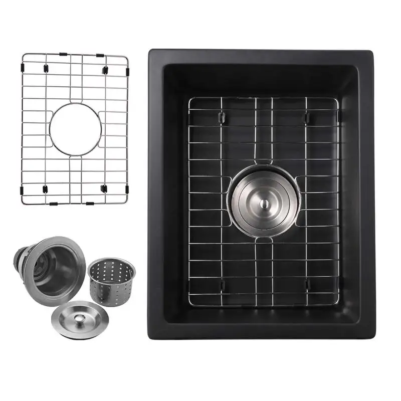 

Undermount Bar Sink 13.77" L x 17.71" W with Basket Strainer, Durable Quartz Material, Ideal for Kitchen & Bar Use