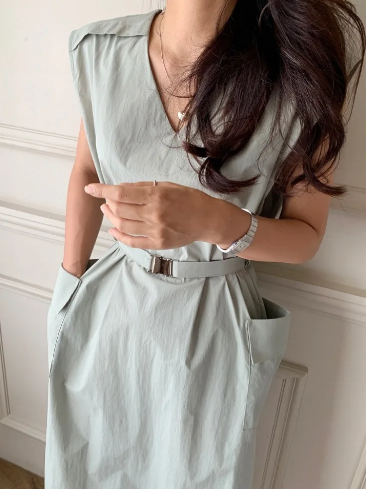 Chic Svel Vest Dr femmes taille ample cintré minceur Ba fendu jupe longue droite été trajet Sle V Ne Poly...