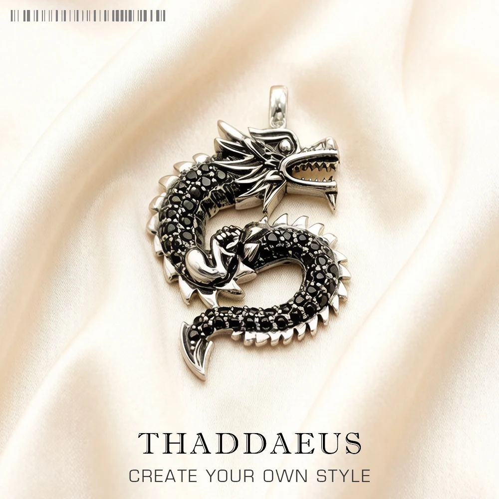 Pendant Black CZ Dragon Long,2019 Brand Vintage Jewelry Europe Bijoux Accessories 925 Sterling Silver Gift For  Woman Men