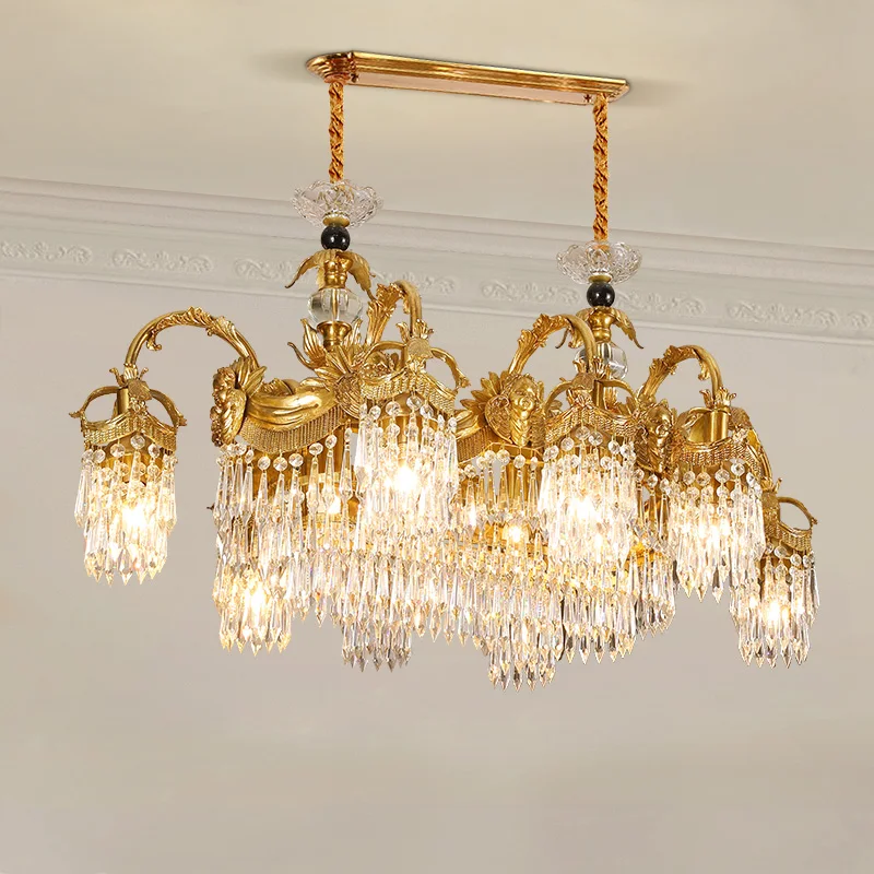 French Style Restaurant Decoration Crystal Pendant Light Brass Lighting European Villa Hotel Dining Table Copper Chandelier