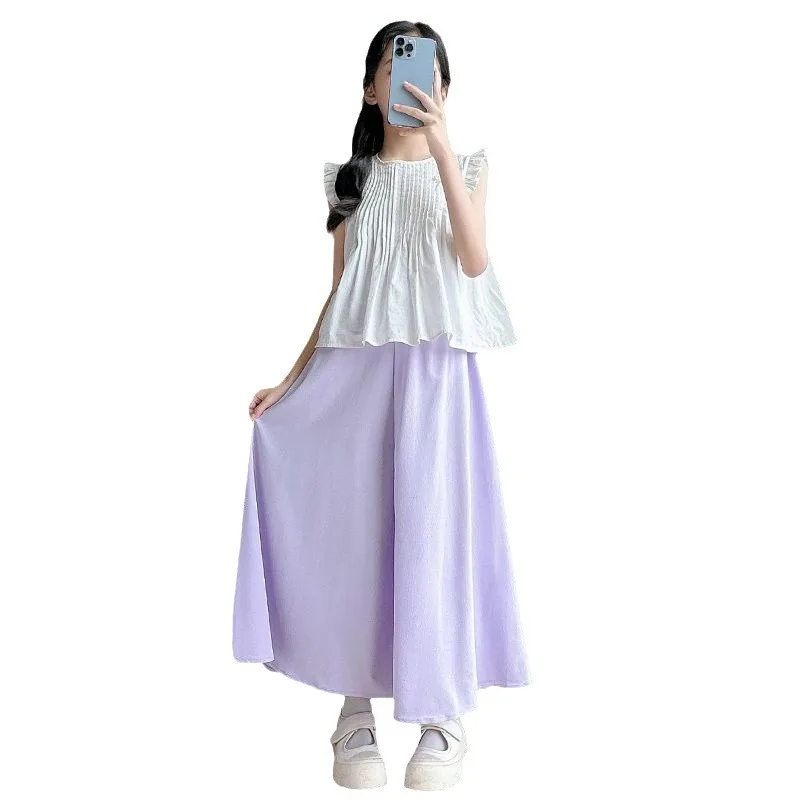 1pc 2026 summer Kids tracksuit Children Girls Clothe loose Casual thin wide leg ice silk cool Pants Teenager 4 8 10 11 12 year