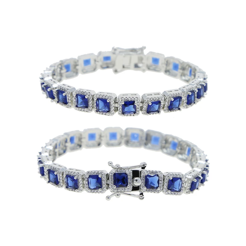 

Classic Silver Plated Geometric Blue White 5A Cubic Zirconia Tennis Chain Bracelet Bangle Fashion Women Jewelry