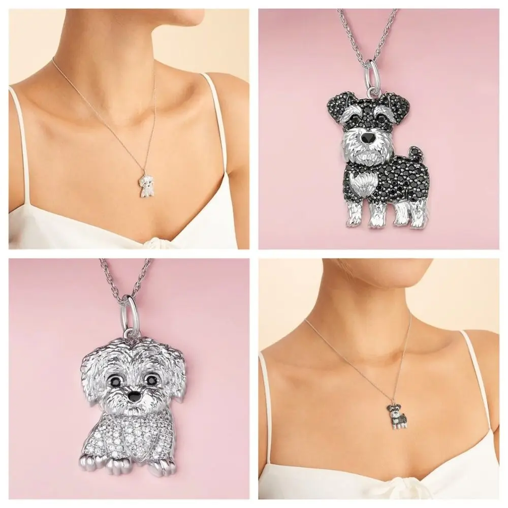 

Exquisite Schnauzer Pendant Necklace Puppy Decor Maltese Dog Pendant Necklace Rhinestone Luxury Fashion Necklace Birthday Party