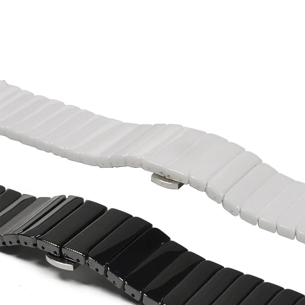 

22Mm Ceramic Watch Strap Bamboo Joint Metal Clasp Stylish Replacement Band Black Compatible for Watch 1 2 2S Smartwatch Fashion