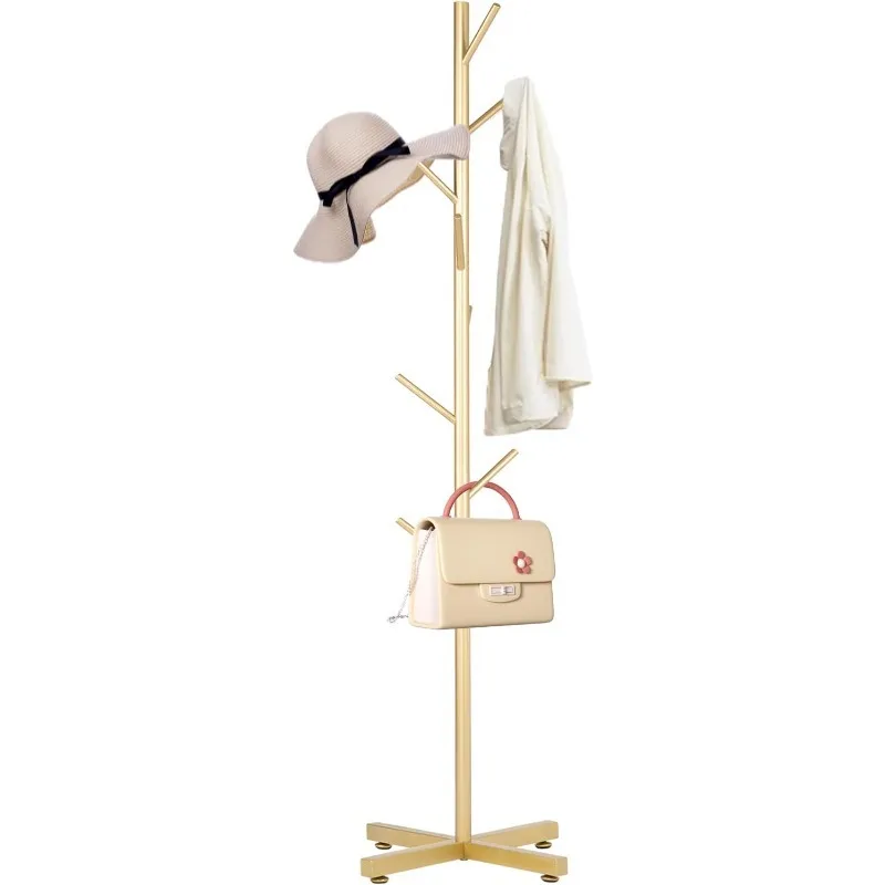 

Metal Coat Rack, Modern Coat Rack Freestanding, Sturdy Coat Tree Stand with Cross Base, Golden Racks Hall Tree