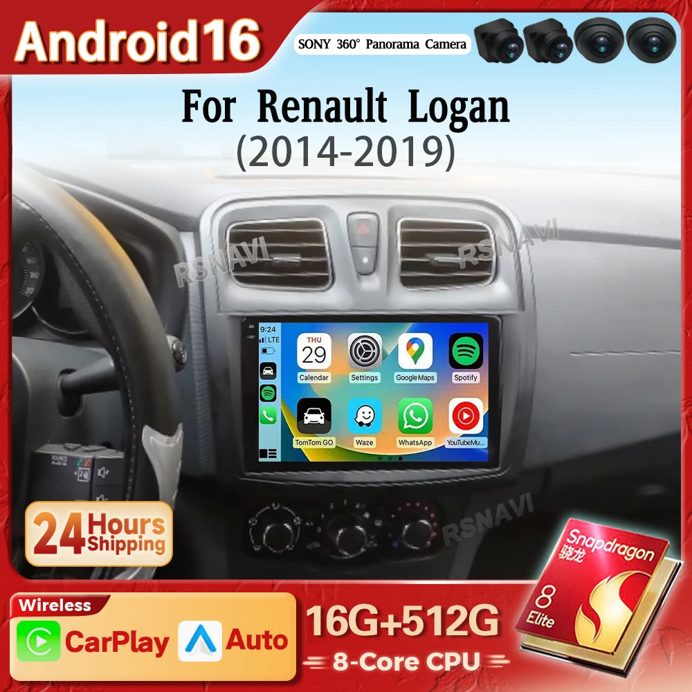 Android 16 Carplay 2K Screen Car Radio Multimedia Player For Renault Logan 2 Sandero 2 2012 - 2019 Wireless Stereo DSP Head Unit