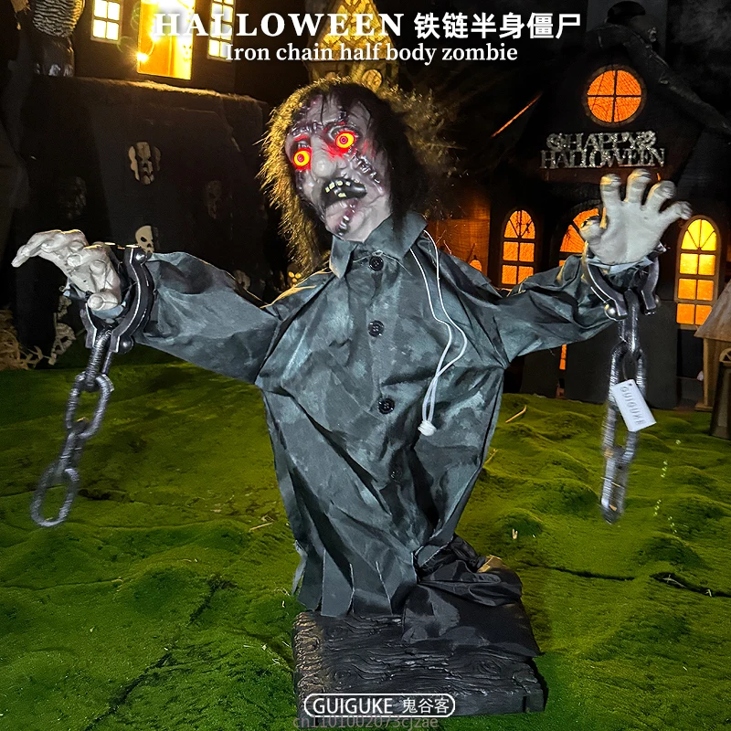 

Декоративный светящийся зомби-призрак на цепи для Хэллоуина, с эффектом вибрации, звуком и электрической индукцией, создающий атмосферу ужаса