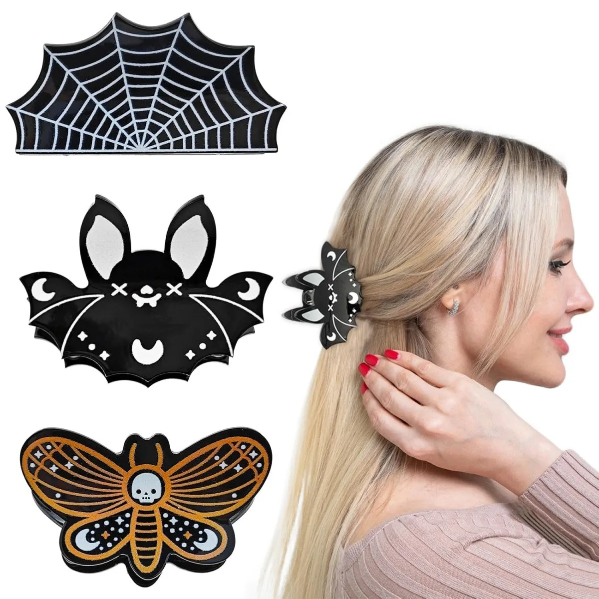 Halloween Cute and Bizarre Pumpkin Bat Pattern Women's Plastic Grabbing Festival Party Role Playing Matching Hair Accessories