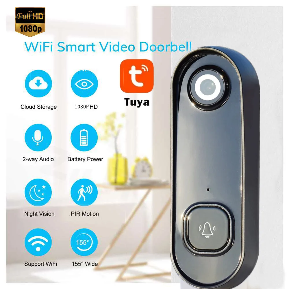 2MP 1080P Tuya APP طاقة البطارية منخفضة Comsunption WIFI IP جرس الباب إنترفون فيديو باب الهاتف