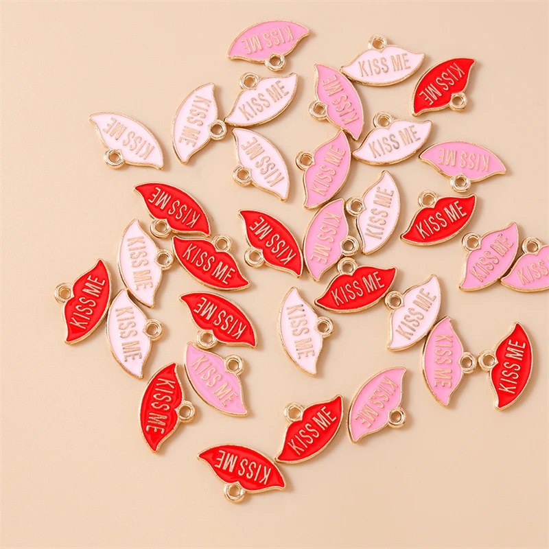 20 Stück 17x10mm Niedliche Emaille-Charms mit Roten Lippen für Schmuckherstellung, Ohrhänger, Halsketten, Armbänder, DIY-Bastelzubehör – Detail 9