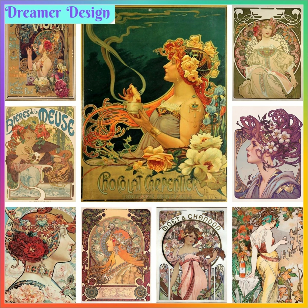 Alphonse Mucha Vintage Beauty Nouveau Woman Diamond Painting Kids Gift 5D DIY Art Offers Kit Cross Stitch Full Mosaic Embroidery