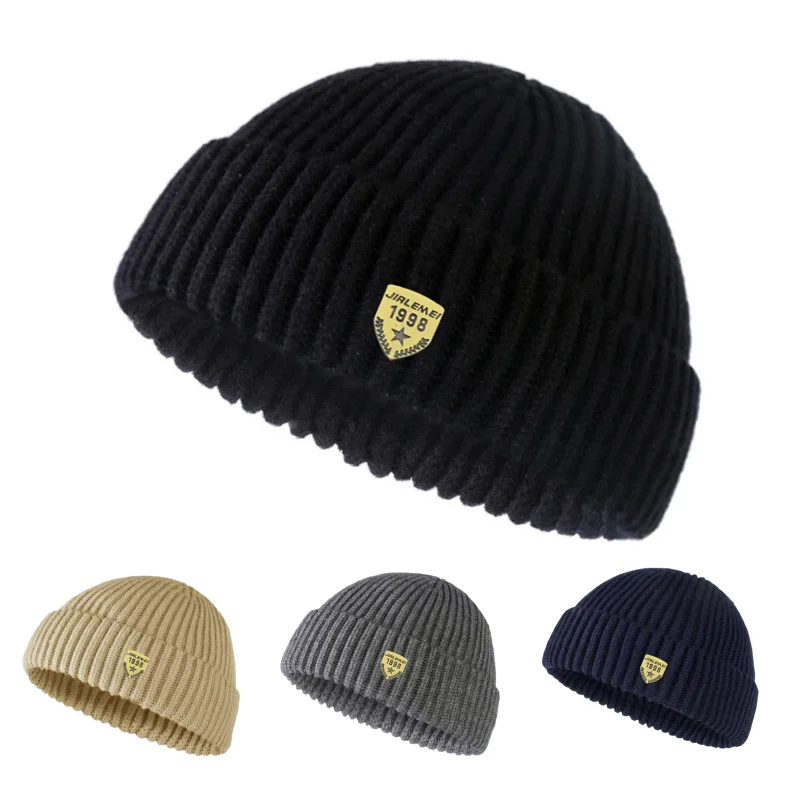 

Men Skullcap Winter Street Style Hip Hop Brimless Baggy Melon Cap Cuff Docker Fisherman Beanies Hats Warm Knitted Bonnet