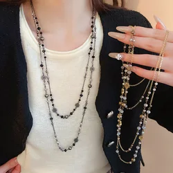 New Flower Glass Beaded Double Layered Stacking Chains Necklaces for Women Temperament Sweater High-end Fashion Jewelry K-