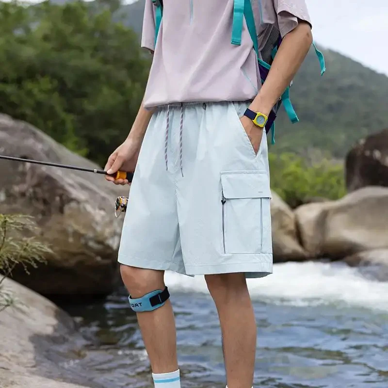 

Мужские летние шорты 2026: легкие, тонкие, свободные, в американском стиле, для активного отдыха, пляжа, из ледяного шелка, быстросохнущие, дышащие