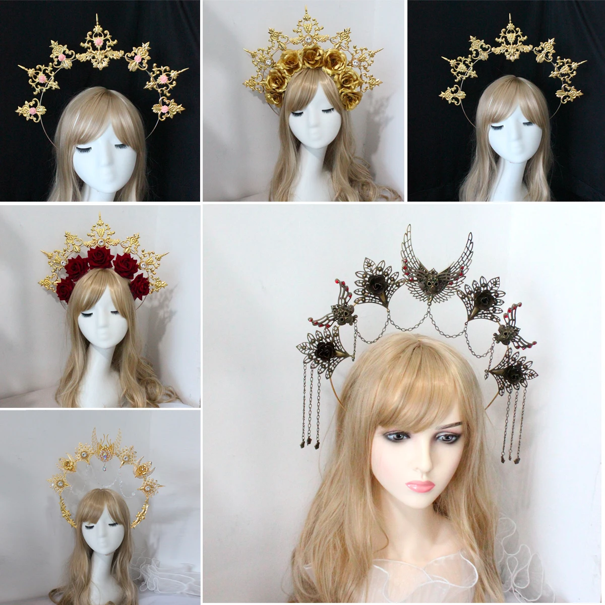 DIY Masquerade Dance Nightclub Handmade Crown Baroque Halo Iron Filigree Accessories Wedding Tiara Goddess Festival Headpiece