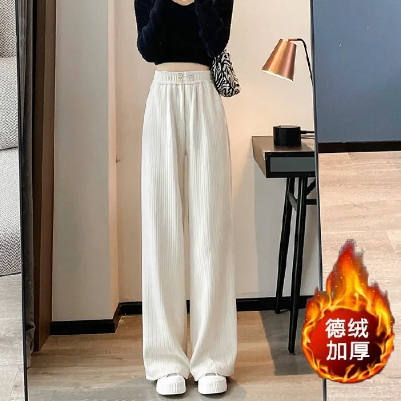 520 Grams Winter Plush Pants Composite Original Chenille Plush Wide Leg Corduroy Mop Pants High Waisted Straight Tube