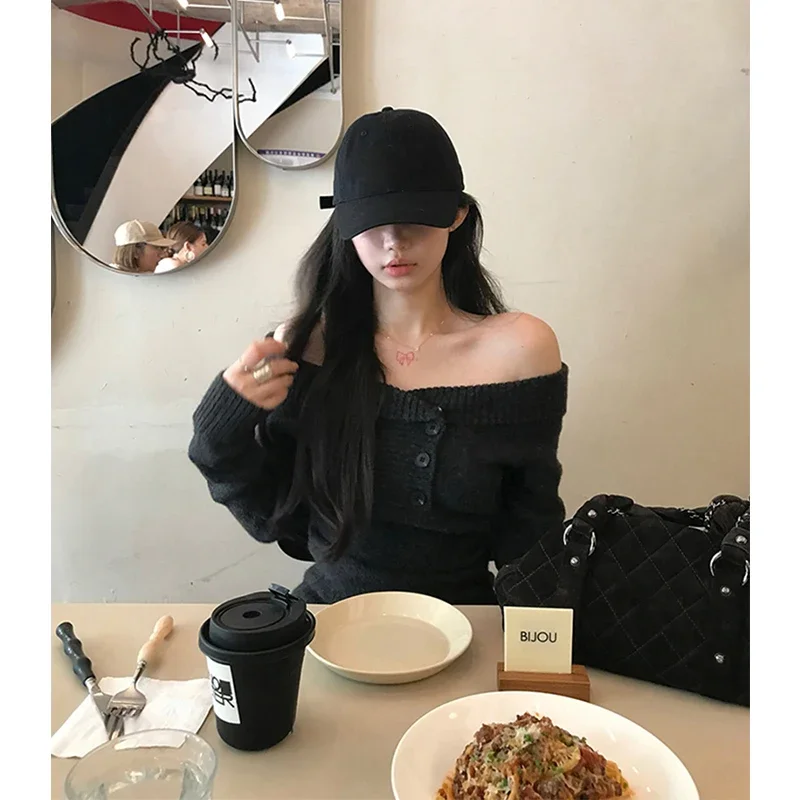 

MEXZT Off Shoulder Sweater Women Streetwear Sexy Slash Neck Knitted Pullovers Korean Long Sleeve Knitwears Winter Design Jumpers