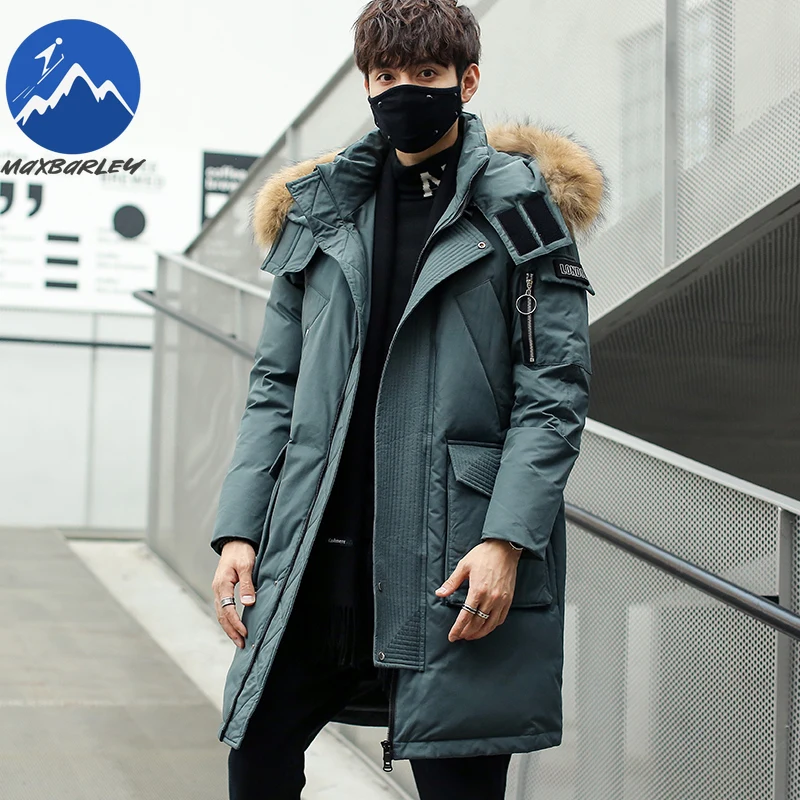 

Maxbarley Premium Men Down Jacket Fur Collar Hood Outdoor Travel Cold Resistant Parkas Fashion Street Comfortable Warm Long Coat