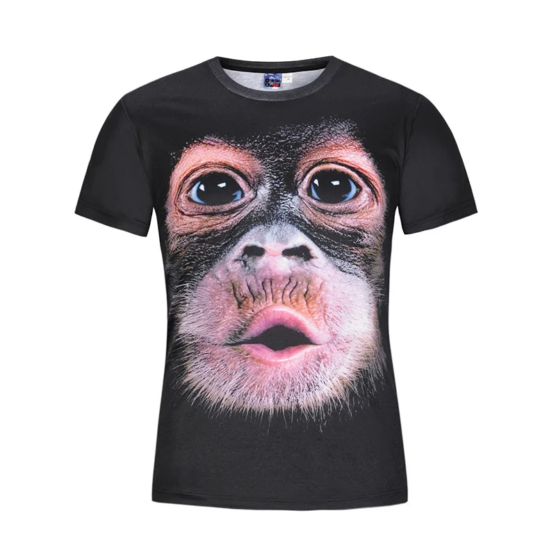 

3D Printed T-shirt for Men and Women, Couple Short Sleeved Round Neck Elastic Black Monkey Short Sleeved