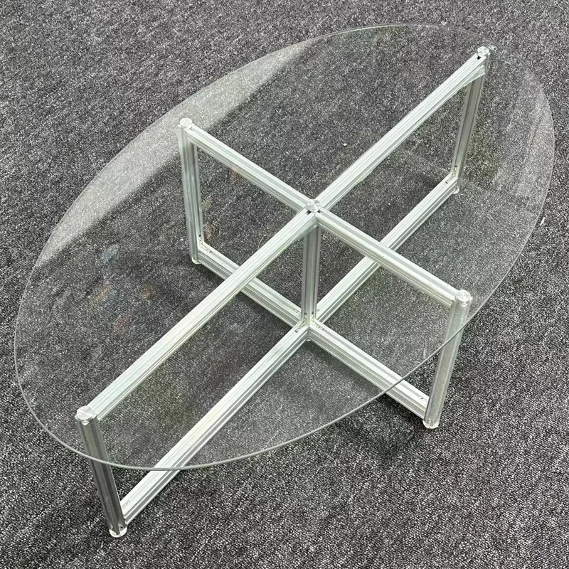 

Living room aluminum profile coffee table transparent and simple modern small coffee table tempered glass