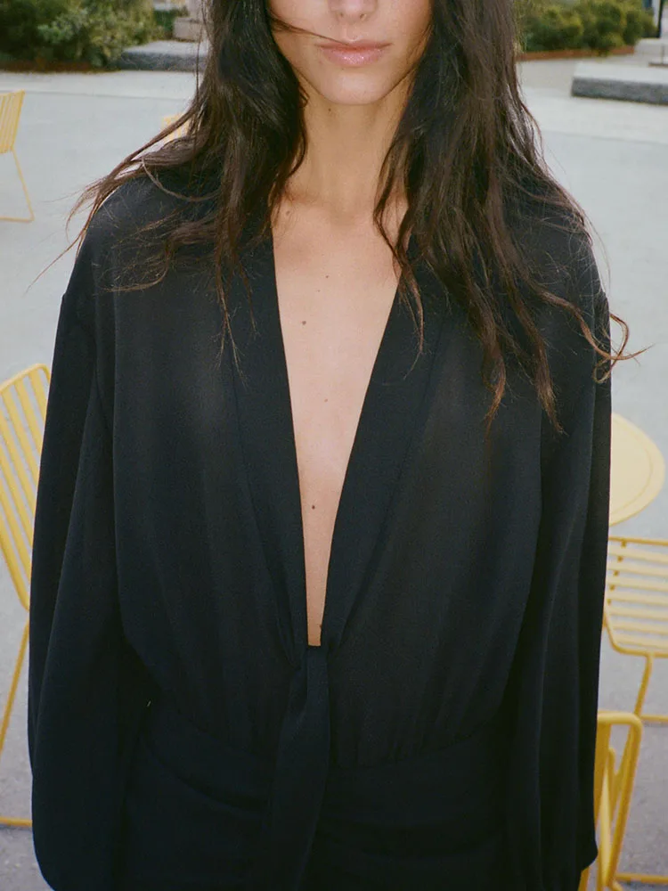 High-end ZA2025 feminino inverno novo ort Dr drapeado em camadas decoração Ele Faionable Ladies' Dr