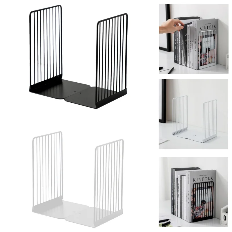 

1 Pair Bookends Book Stand Support Simple Iron Desktop Non Slip Rack Shelf Holder Office Magazine Organizer