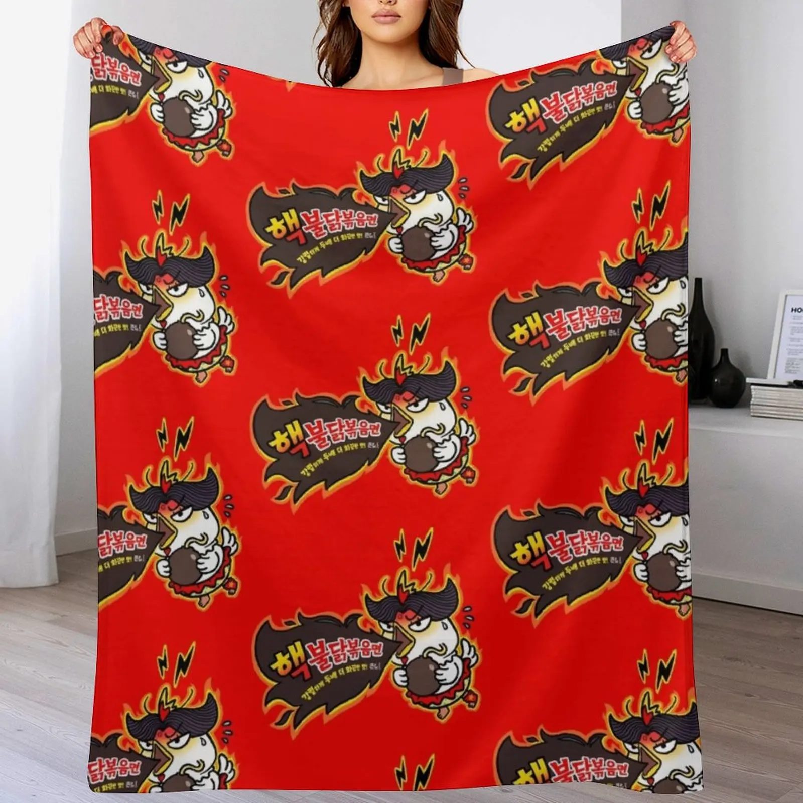 Los fideos más picantes! Ramen con Sabor a Pollo Picante Buldak ¡Es tan caluroso! Manta Decorativa para Sofá, Diseño de Lujo, Mantas con Estampado de Manga