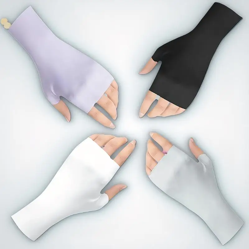 Thin Ice Silk Fingerless UV Protection Gloves Light Sunscreen Mittens for Nail Art Lamp Hand Care