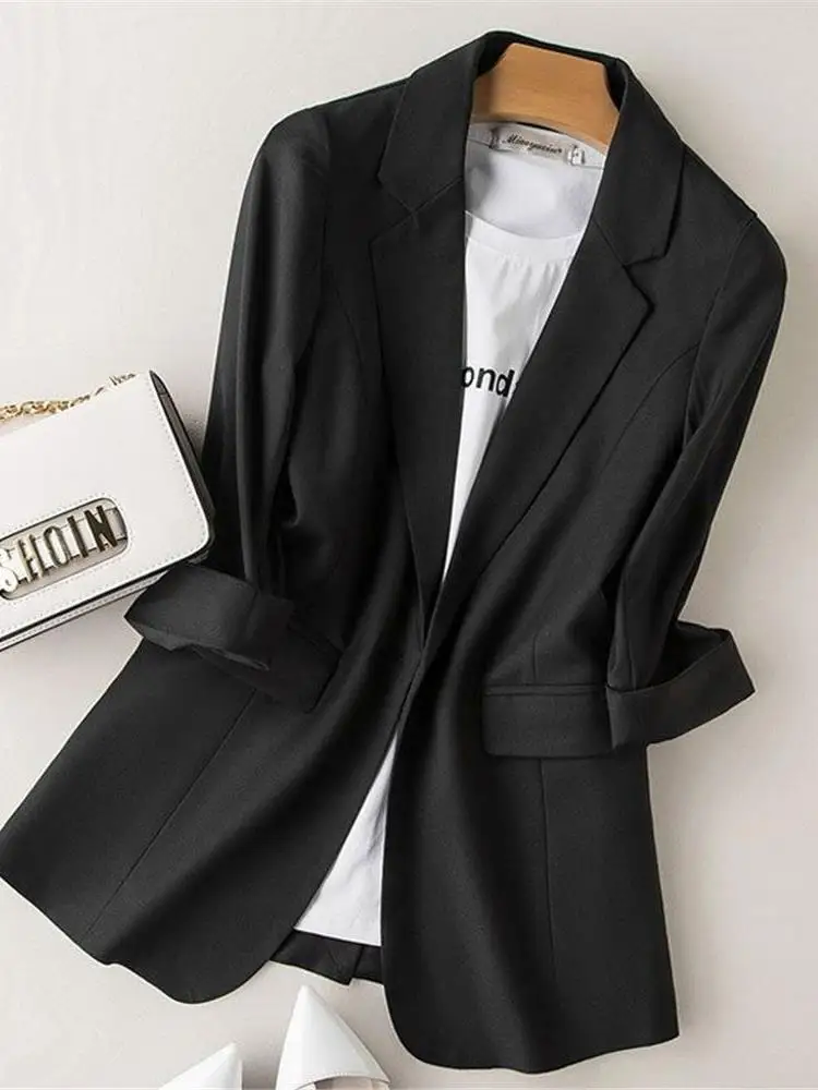 

Slimming Large Size Career Women's Suit Jaet Summer Sle Tee-Quarter Sve One Button Closure Profional Faion Oute...