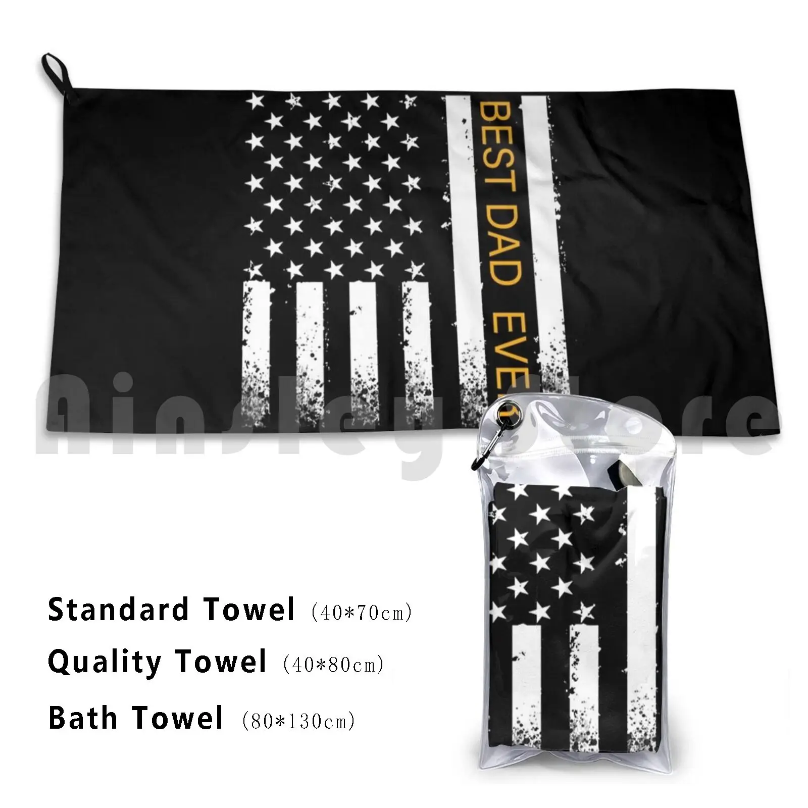 Vintage Best Dad Ever Shirt American Flag Father's Day Gift Bath Towel Beach Cushion Bearded Bearded Dragon