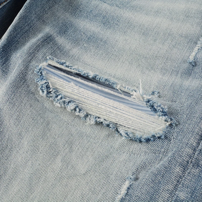 Street fashion men's jeans retro light blueelastic tight corrugatd jeans men's white patch designer hip-hop brand pants hombre